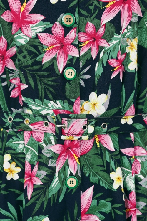 Banned Retro - Kate Tropical Button jurk in navy 2
