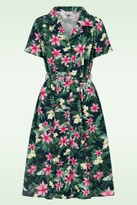 Banned Retro - Kate Tropical Button Kleid in Marineblau