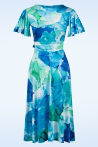 Vintage Chic for Topvintage - Irene waterverf overslag swing jurk in blauw 3
