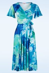 Vintage Chic for Topvintage - Irene waterverf overslag swing jurk in blauw