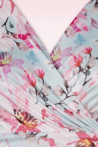 Vintage Chic for Topvintage - Irene Floral overslag swing jurk in baby blauw en multi 2