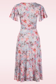 Vintage Chic for Topvintage - Irene Floral overslag swing jurk in baby blauw en multi 3