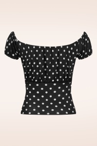 Vintage Chic for Topvintage - Belinda polka dot Off-Shoulder top in zwart en wit 2