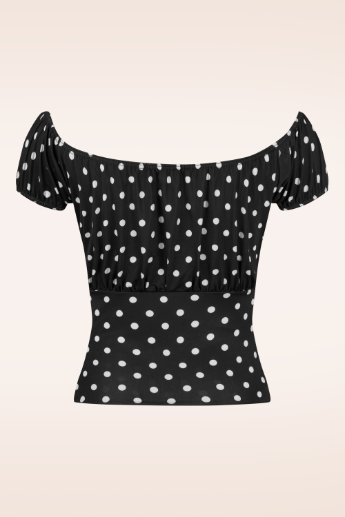 Vintage Chic for Topvintage - Belinda polka dot Off-Shoulder top in zwart en wit 2