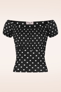 Vintage Chic for Topvintage - Belinda polka dot Off-Shoulder top in zwart en wit