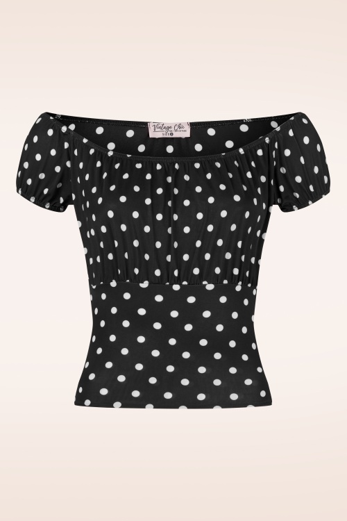 Vintage Chic for Topvintage - Belinda polka dot Off-Shoulder top in zwart en wit