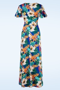 Vintage Chic for Topvintage - Gracie tropical maxi jurk in kobalt blauw en multi 3