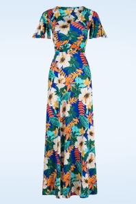 Vintage Chic for Topvintage - Gracie tropical maxi jurk in kobalt blauw en multi