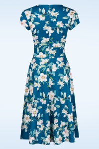 Vintage Chic for Topvintage - Miley Flower swing jurk in blauw 2