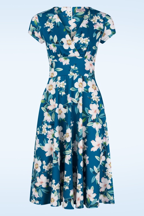 Vintage Chic for Topvintage - Miley Flower swing jurk in blauw