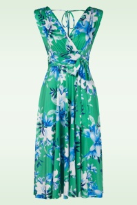 Vintage Chic for Topvintage - Jane lelies swing jurk in groen en blauw