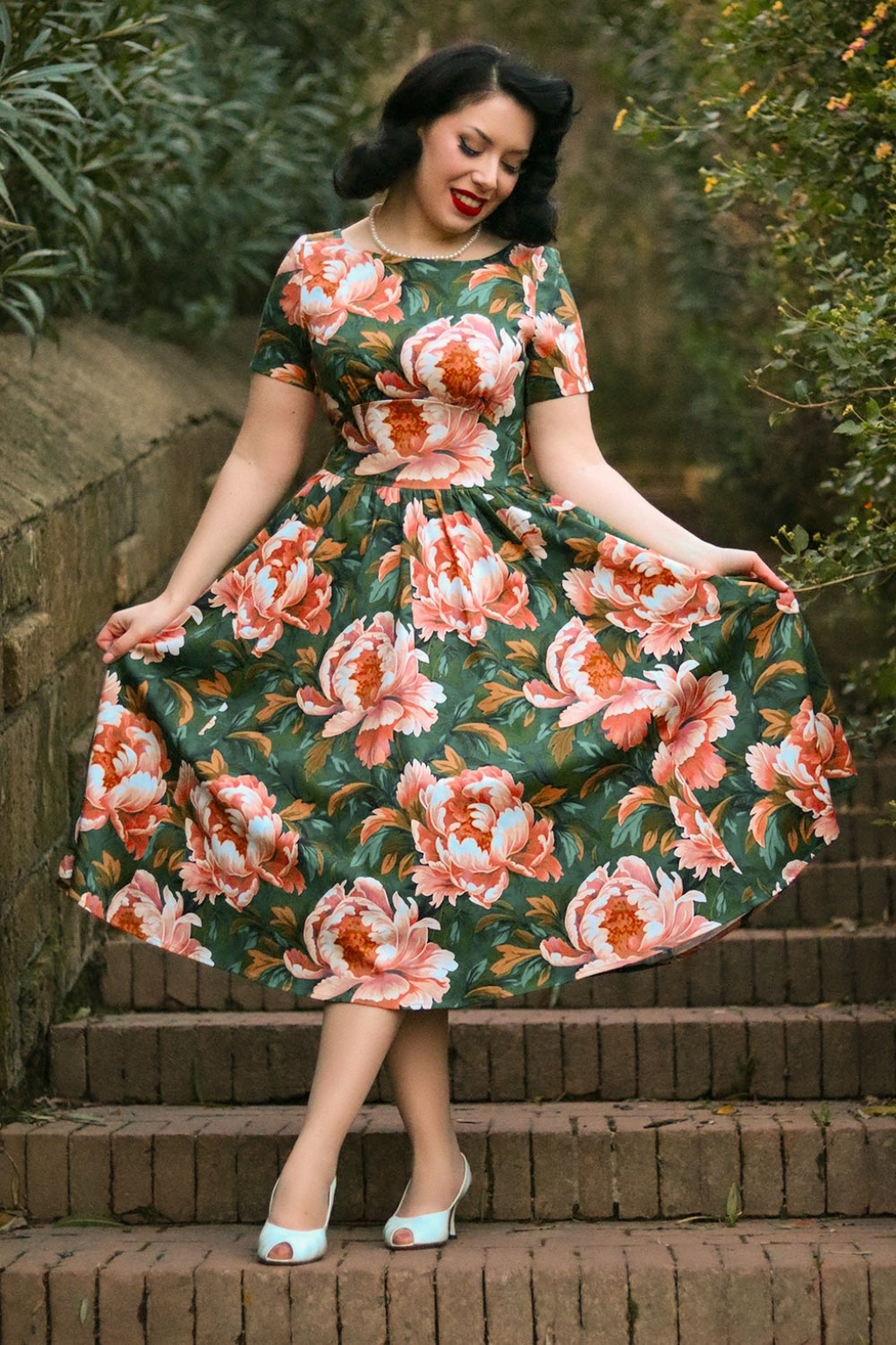 Robe D'été Vintage Fleurie Rose Et Verte - Sans Manches - Taille 38/40 - Coton