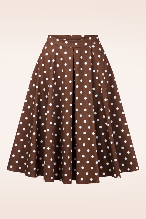 Hearts & Roses -  Topvintage exclusive ~ Andrea polka dot swing rok in bruin