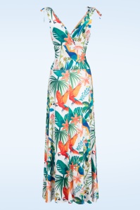 Vintage Chic for Topvintage - Grecian Tropical Parrot maxi jurk in wit en multi 3