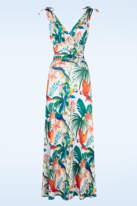 Vintage Chic for Topvintage - Grecian Tropical Parrot maxi jurk in wit en multi