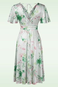 Vintage Chic for Topvintage - Jada satijnen swing jurk met bloemen in mintgroen 3