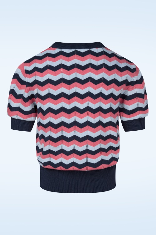 Circus - Gianna zigzag gebreide top in marineblauw en perzik roze 2