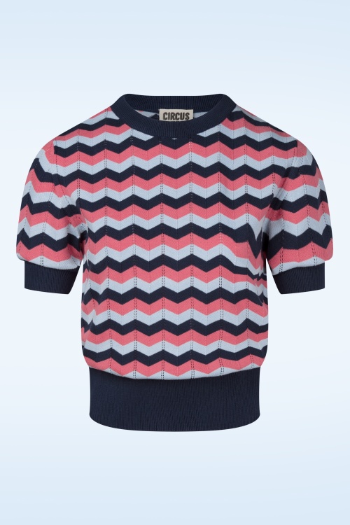 Circus - Gianna zigzag gebreide top in marineblauw en perzik roze