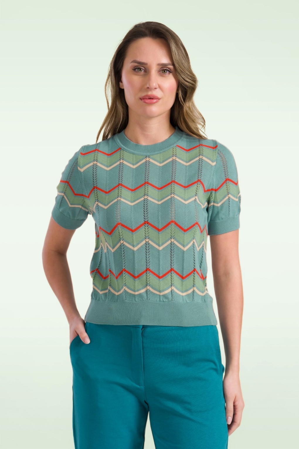 Pull Charter Club Bleu Sarcelle Rayé - Col V, Manches Longues, Taille S, En Coton, Très Bon état Occasion
