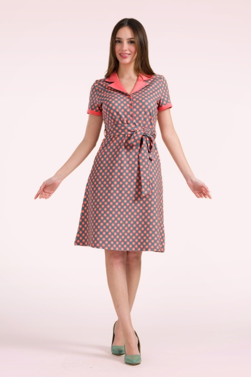 LaLamour - Monique Vintage Flower Kleid in Koralle. 2