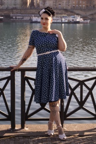Vintage Chic for Topvintage - Hilly Hearts swing jurk in marineblauw