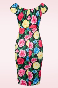 Vintage Chic for Topvintage - Ivy pencil jurk met bloemen in zwart en multi 3