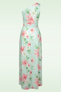 Vintage Chic for Topvintage - Olga Flowers One Shoulder maxi jurk in mint 3