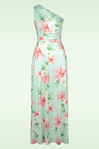 Vintage Chic for Topvintage - Olga Flowers One Shoulder maxi jurk in mint