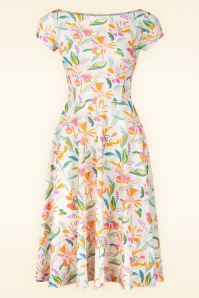 Vintage Chic for Topvintage - Blythe floral swing jurk in gebroken wit en multi