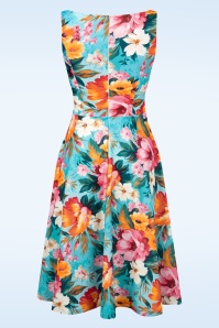 Vintage Chic for Topvintage - Cindi Bouquet swing jurk in blauw en multi 3