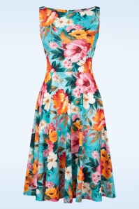 Vintage Chic for Topvintage - Cindi Bouquet swing jurk in blauw en multi