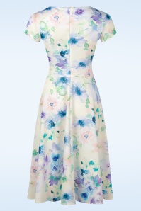 Vintage Chic for Topvintage - Esmeralda Aquarel Flower swing jurk in pastelgeel 3