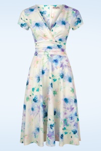 Vintage Chic for Topvintage - Esmeralda Aquarel Flower swing jurk in pastelgeel