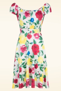Vintage Chic for Topvintage - Scarlet Floral swing jurk in wit en multi