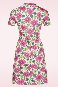 Vintage Chic for Topvintage - Daisy Retro Flower jurk in roze en groen 2