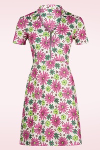 Vintage Chic for Topvintage - Daisy Retro Flower jurk in roze en groen