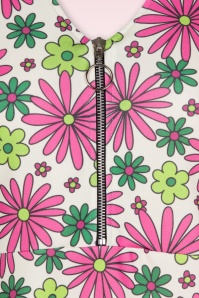 Vintage Chic for Topvintage - Daisy Retro Flower jurk in roze en groen 3