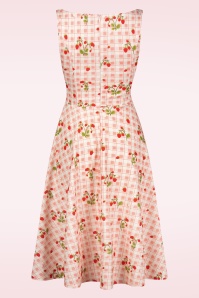 Vintage Chic for Topvintage - Cindi Strawberry Gingham swing jurk in gebroken wit en roze 2