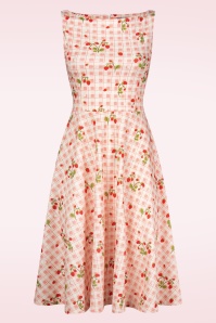 Vintage Chic for Topvintage - Cindi Strawberry Gingham swing jurk in gebroken wit en roze