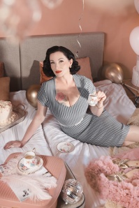 Vintage Chic for Topvintage - Lana Bengaline Striped Pencil Dress in Denim and White 2