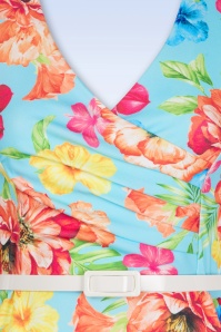 Vintage Chic for Topvintage - Abigail Tropical pencil jurk in lichtblauw en multi 2