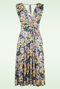 Vintage Chic for Topvintage - Jane Floral swing jurk in zwart en multi