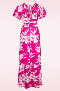Vintage Chic for Topvintage - Malia Tropical Maxi Dress in White and Fuchsia  3