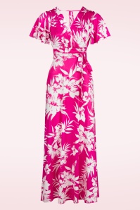 Vintage Chic for Topvintage - Malia Tropical Maxi Dress in White and Fuchsia 