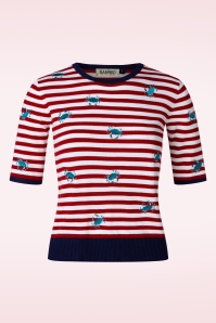 Banned Retro - Stripe Crab gestreepte trui in rood en blauw