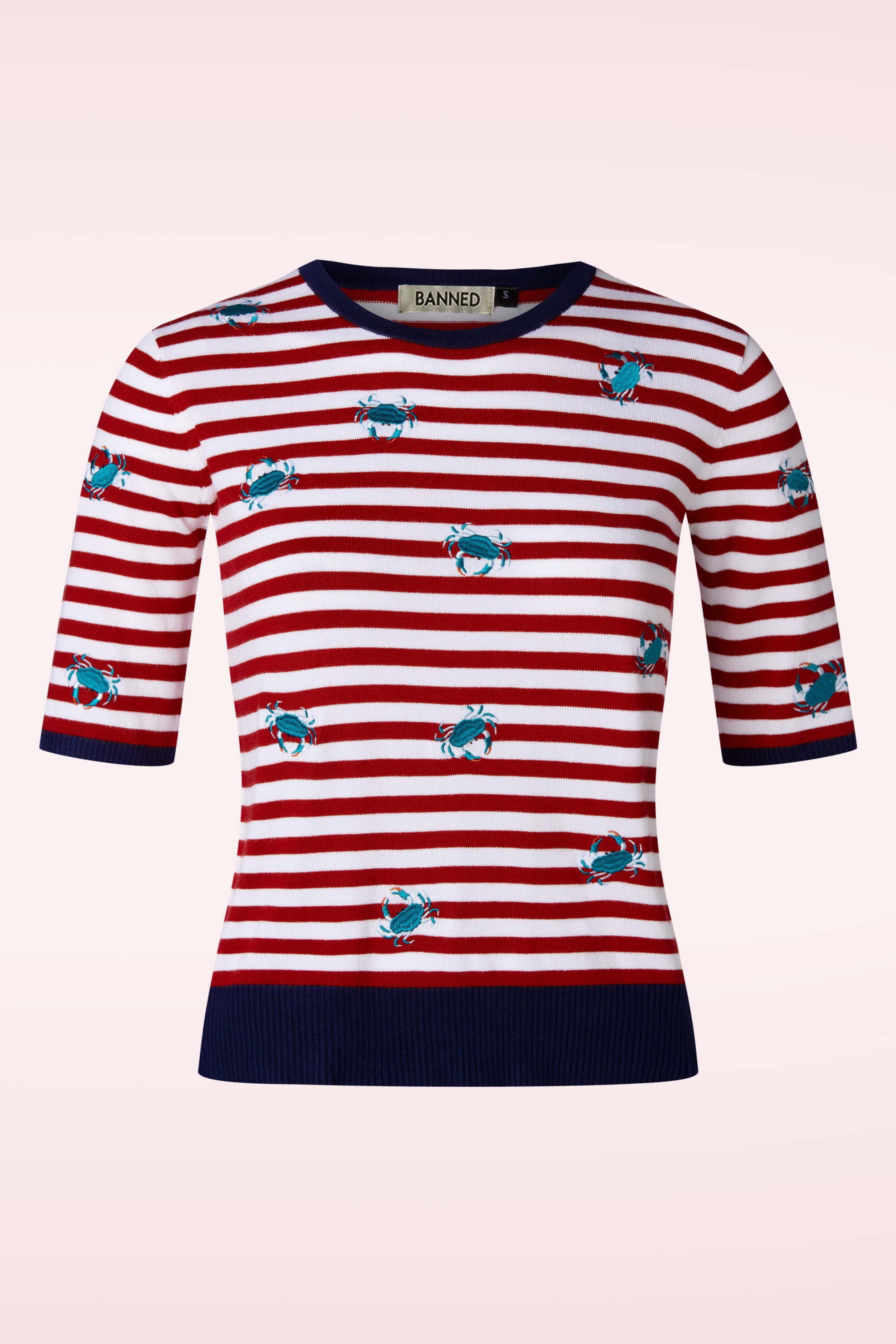 Banned Retro - Stripe Crab gestreepte trui in rood en blauw
