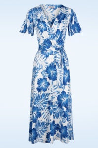 Vintage Chic for Topvintage - Brooke Floral Cross Over swing jurk in wit en blauw