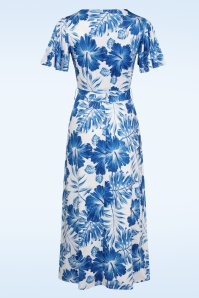 Vintage Chic for Topvintage - Brooke Floral Cross Over swing jurk in wit en blauw 2