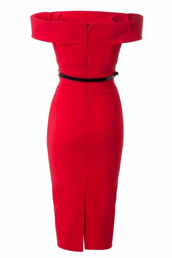 Bardot Off Shoulder pencil dress in Red