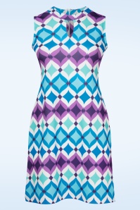 Vintage Chic for Topvintage - Sammi Retro A-lijn jurk in paars en blauw